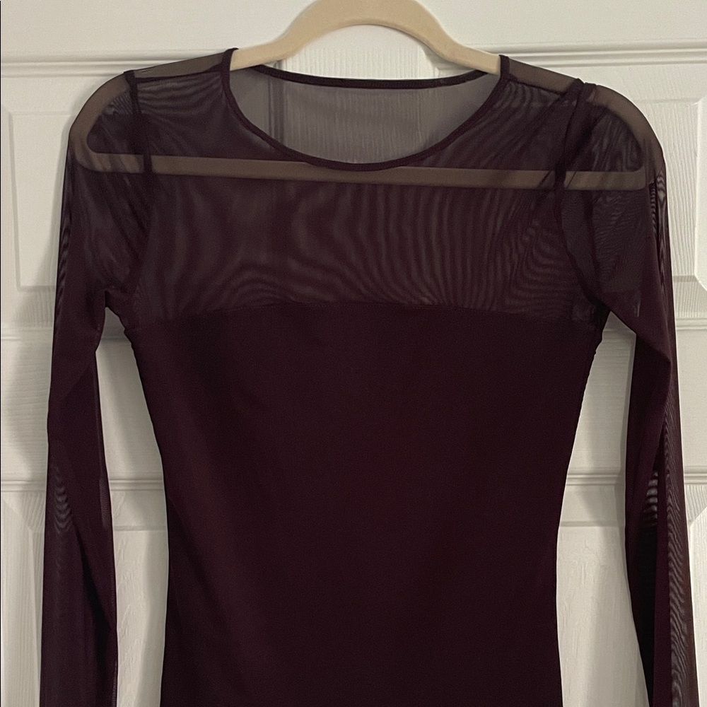 Chocolate Brown Sheer Mesh Long-Sleeve Bodysuit - Women's Top